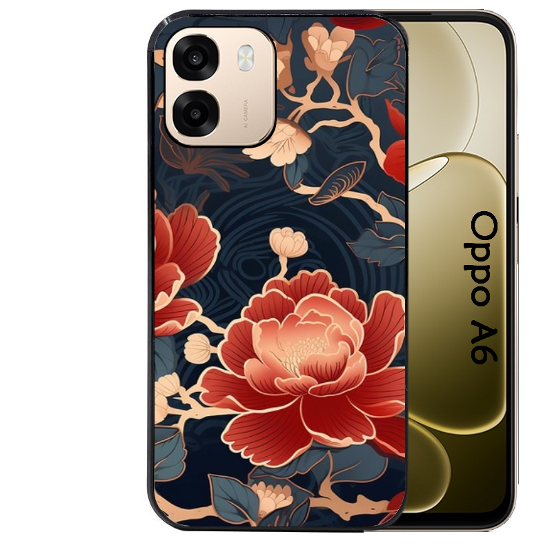 Coque noire taperso pour OPPO A6 A6X 4G et 5G avec motif fleur japan protection antichoc personnalisée