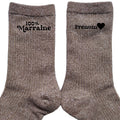 Chaussettes personnalisée paillettes bronze motif marraine 100%
