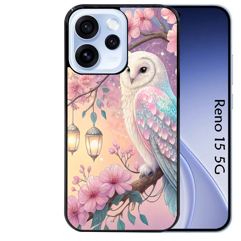 Coque noire taperso pour OPPO Reno 15 et F FS 5G avec motif chouette cerisier protection antichoc personnalisée