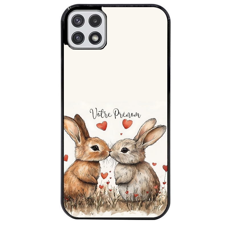 Coque noire taperso pour galaxy A22 A32 A52 A52S 4G 5G  avec motif lapin coeur avec prenom protection antichoc personnalisée