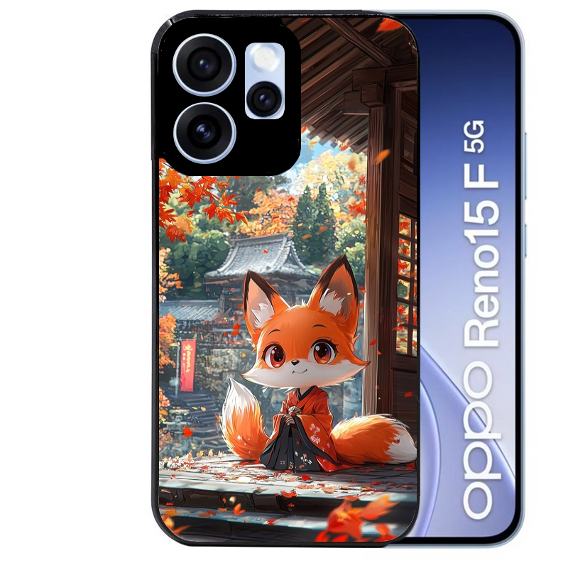 Coque noire taperso pour OPPO Reno 15 et F FS 5G avec motif renard et fox anime protection antichoc personnalisée