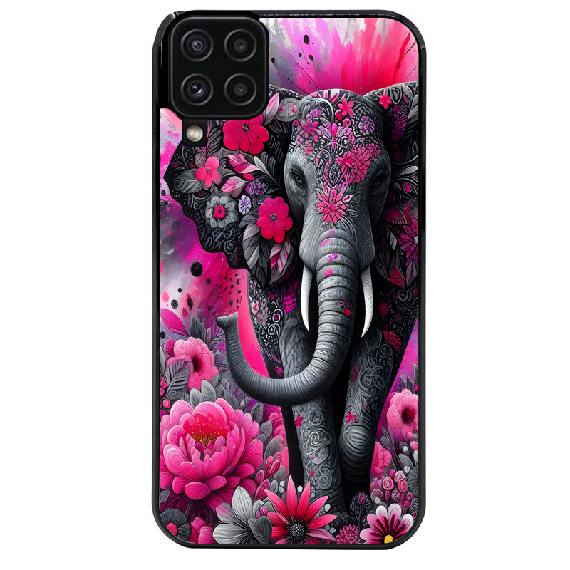Coque noire taperso pour galaxy A22 A32 A52 A52S 4G 5G  avec motif elephant et fleurs protection antichoc personnalisée