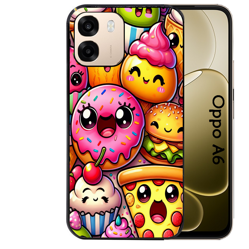 Coque noire taperso pour OPPO A6 A6X 4G et 5G avec motif anime donut kawaii protection antichoc personnalisée