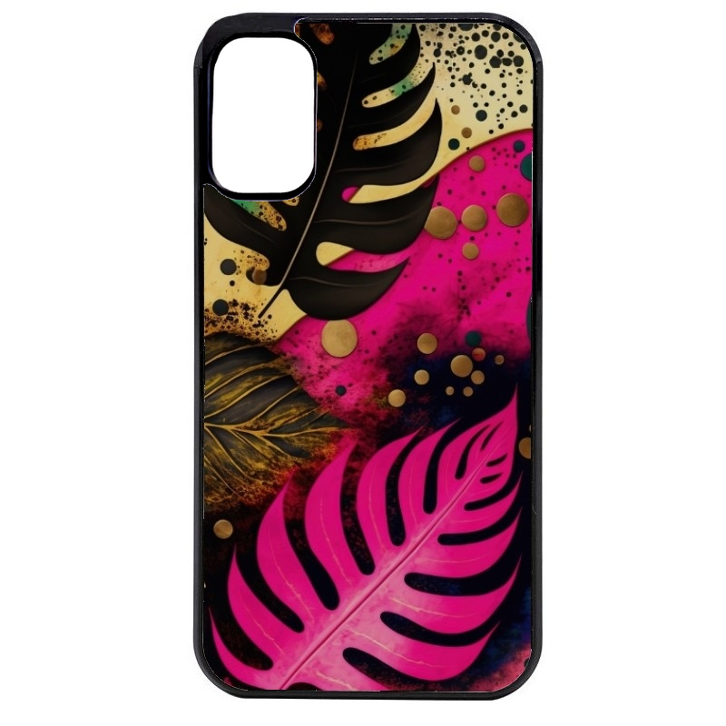 Coque noire taperso pour Moto E13 E14 E15 avec motif tropical rose et des fleurs protection antichoc personnalisée