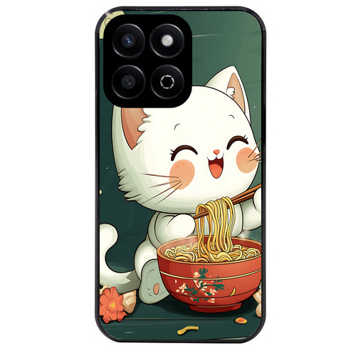 Coque noire taperso pour Honor X8 5G avec motif chat ramen nuage protection antichoc personnalisée