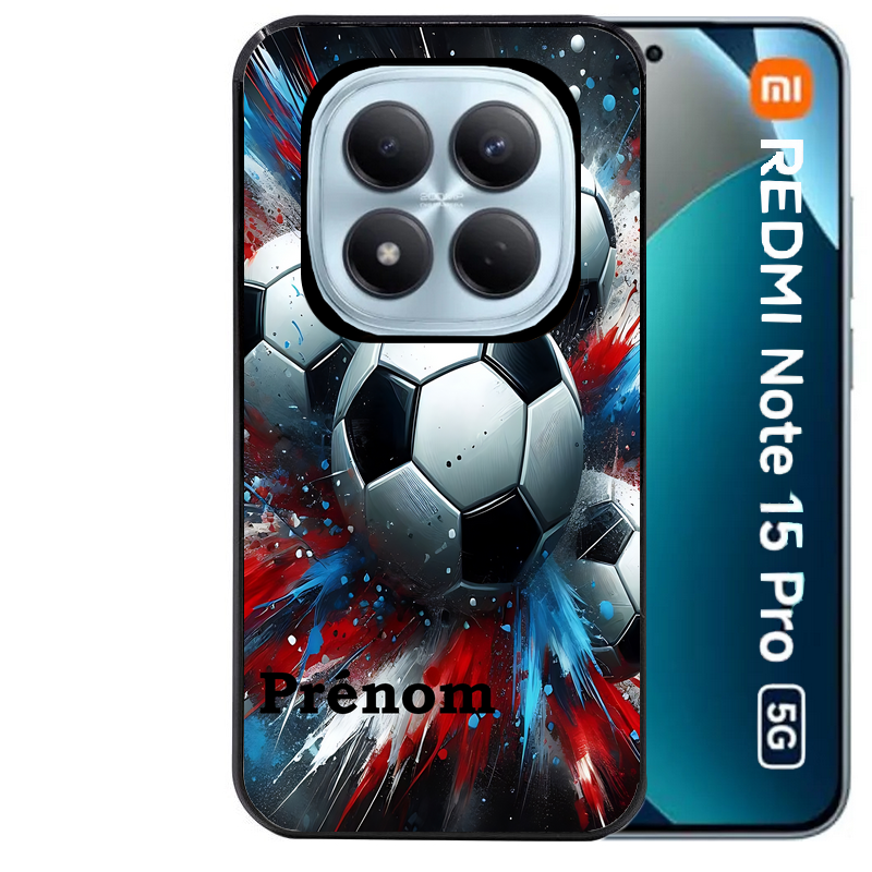 Coque noire taperso pour Redmi Note 15 et PRO PLUS 4G 5G avec motif foot tricolore personnalisee protection antichoc personnalisée