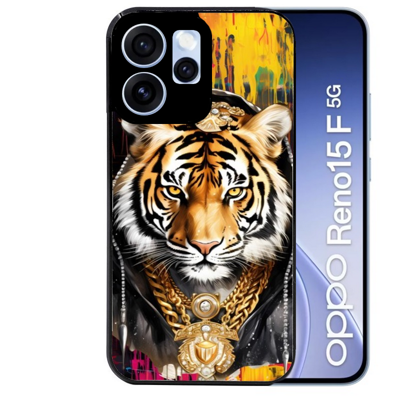 Coque noire taperso pour OPPO Reno 15 et F FS 5G avec motif tigre style hip hop protection antichoc personnalisée