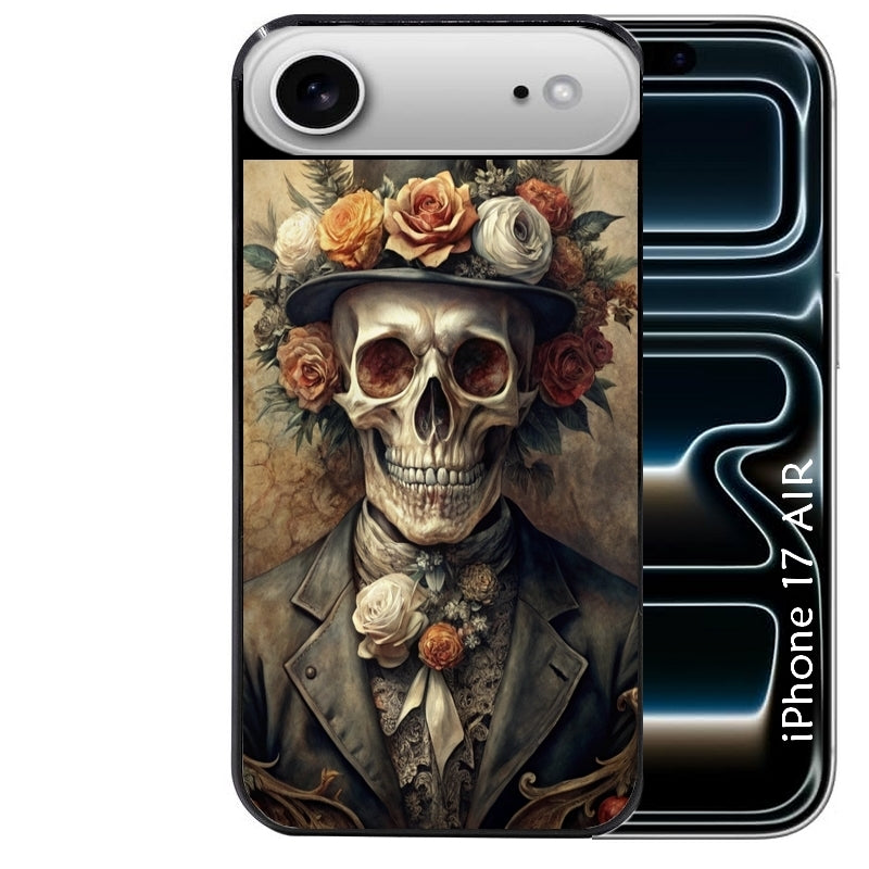Coque noire taperso pour Iphone 17 17E AIR MAX PRO avec motif tete de mort chapeau protection antichoc personnalisée