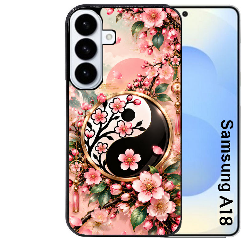 Coque pour Galaxy A08 A18 A28 A38 A58 yin yang fleur cerisier sakura