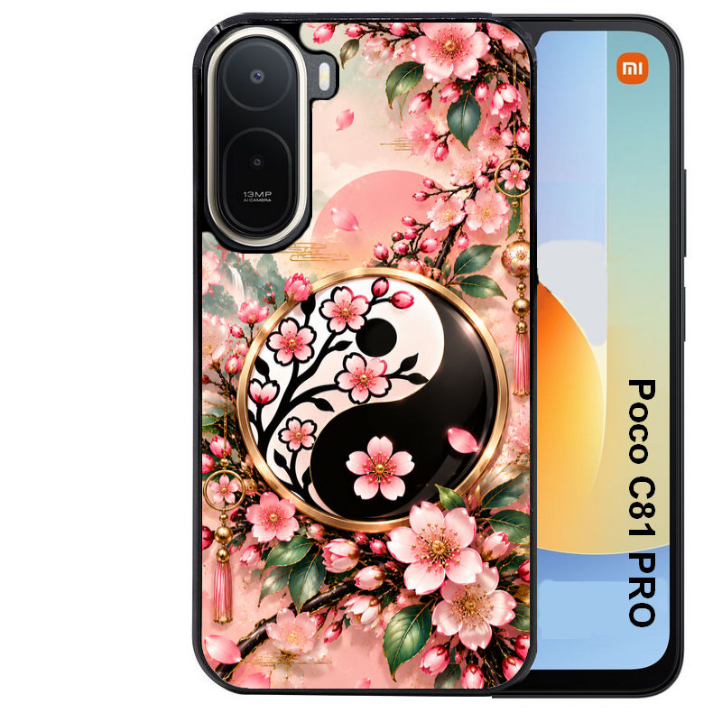 Coque pour POCO C81 PRO yin yang fleur cerisier sakura