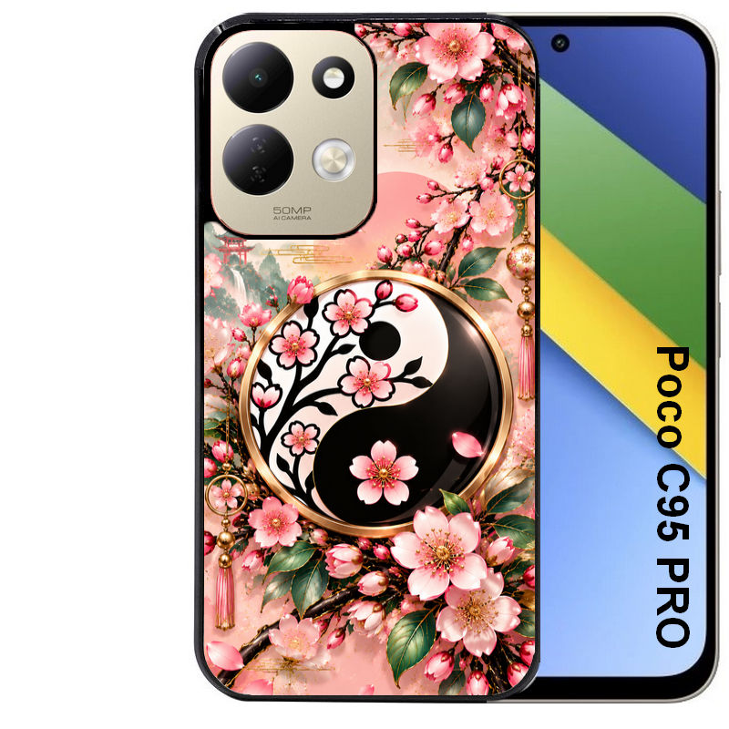 Coque pour POCO C95 PRO yin yang fleur cerisier sakura