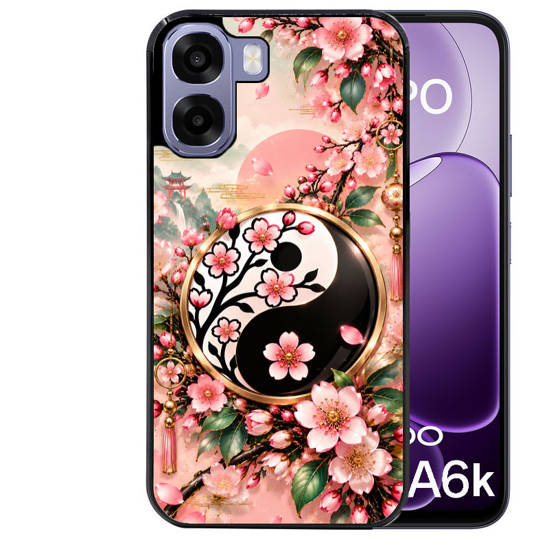 Coque pour Oppo A6 A6 A6K yin yang fleur cerisier sakura