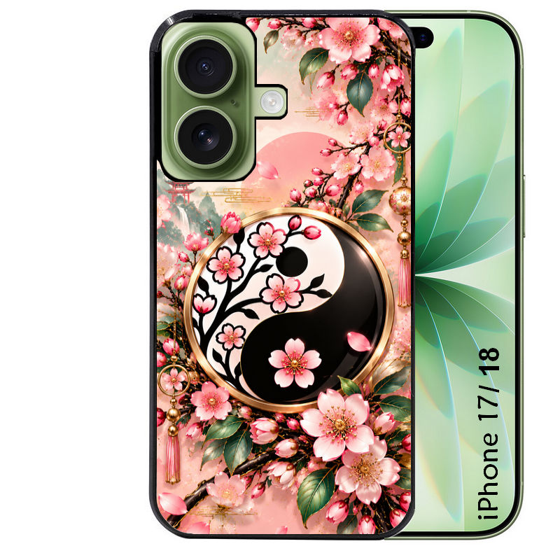 Coque pour Iphone 18 / PRO / PRO MAX / 18E yin yang fleur cerisier sakura