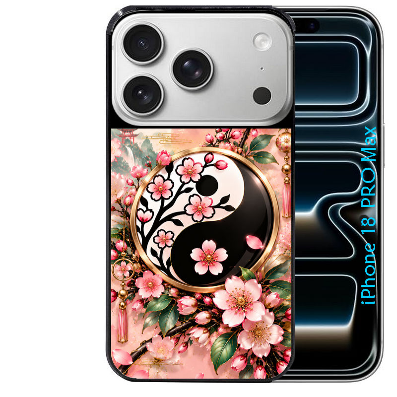 Coque pour Iphone 18 / PRO / PRO MAX / 18E yin yang fleur cerisier sakura
