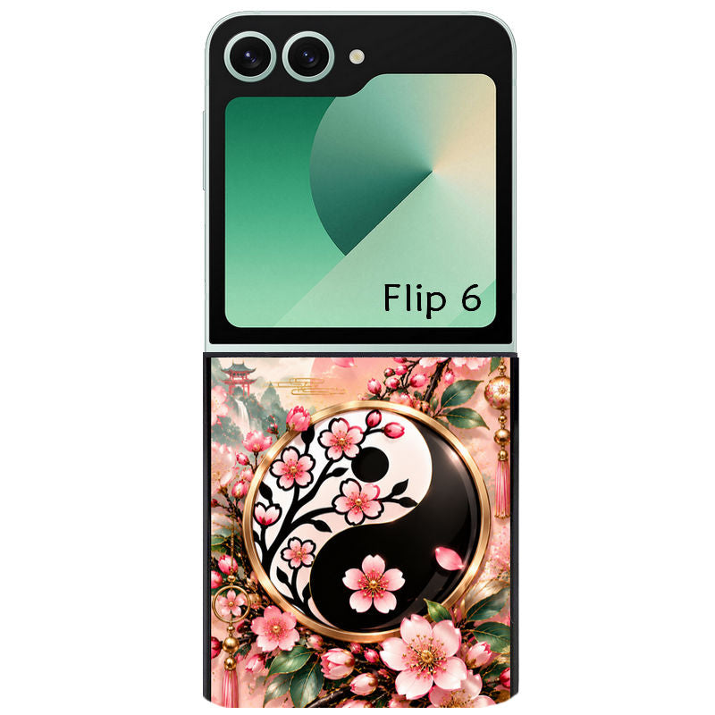 Coque pour Z FLIP 6 7 8 yin yang fleur cerisier sakura