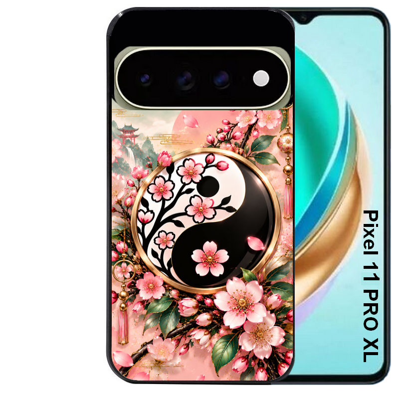 Coque pour Pixel 10 / 11 / PRO / XL yin yang fleur cerisier sakura
