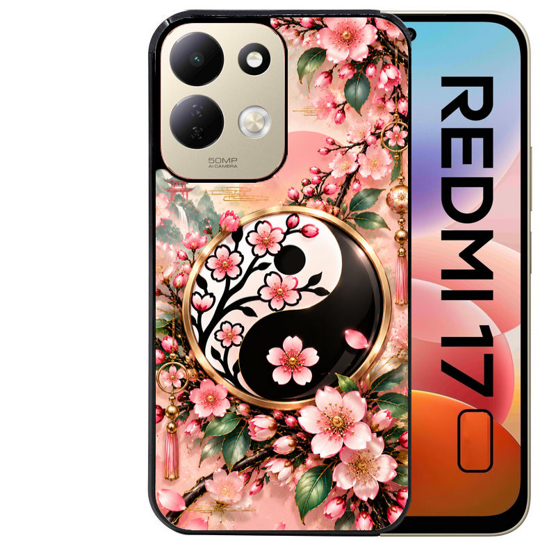 Coque pour Redmi 17 et 17C 4G 5G yin yang fleur cerisier sakura