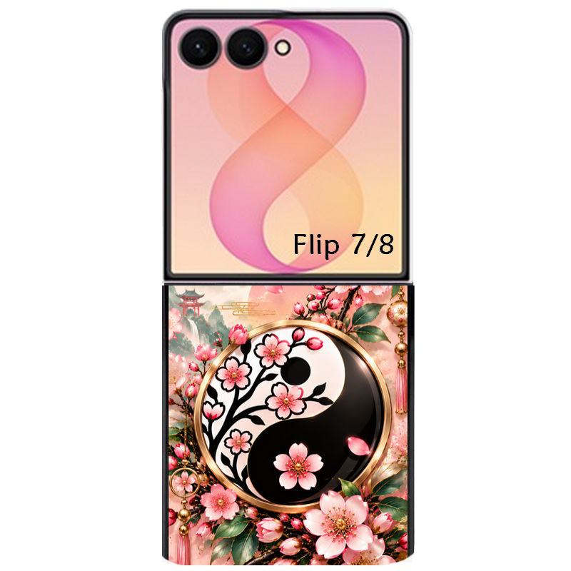 Coque pour Z FLIP 6 7 8 yin yang fleur cerisier sakura