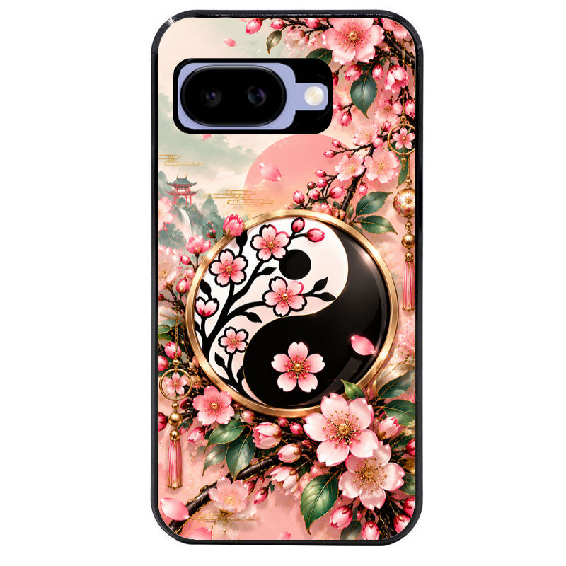 Coque pour Pixel 8A 9A 10A yin yang fleur cerisier sakura
