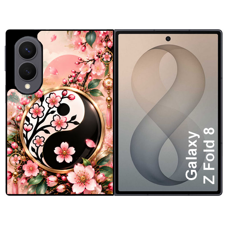 Coque pour Z FOLD 8 yin yang fleur cerisier sakura