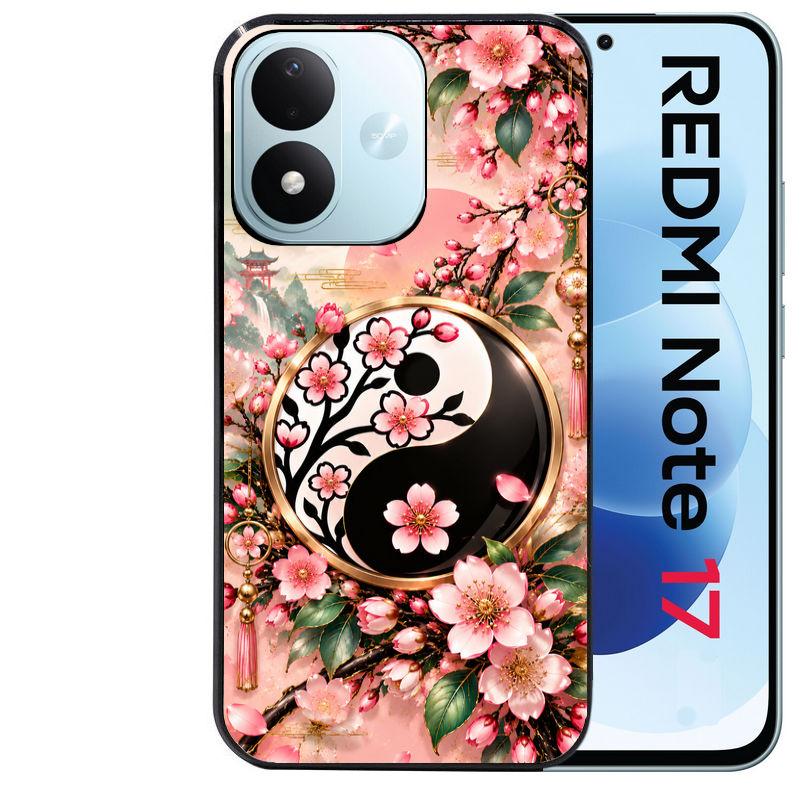 Coque pour Redmi Note 17 et PRO 4G 5G Max yin yang fleur cerisier sakura