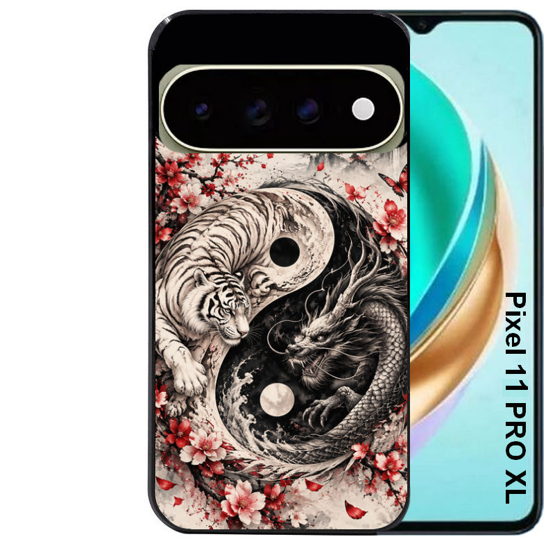 Coque pour Pixel 10 / 11 / PRO / XL yin yang tigre et dragon