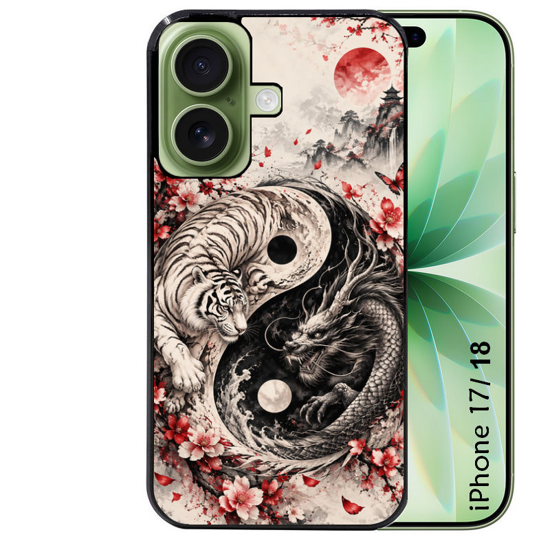 Coque pour Iphone 18 / PRO / PRO MAX / 18E yin yang tigre et dragon