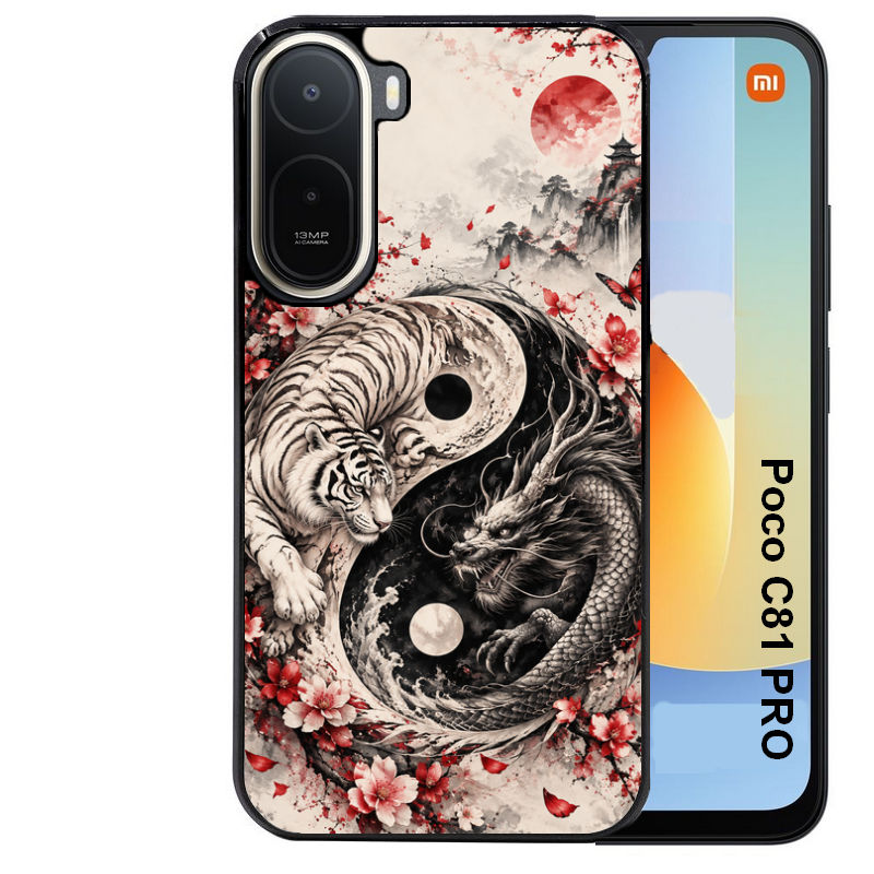 Coque pour POCO C81 PRO yin yang tigre et dragon