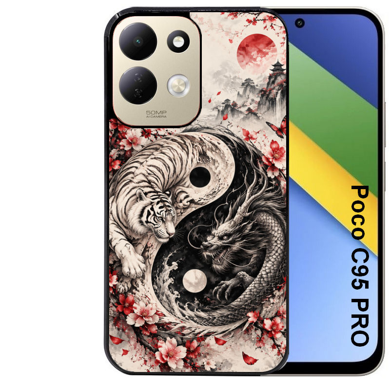 Coque pour POCO C95 PRO yin yang tigre et dragon