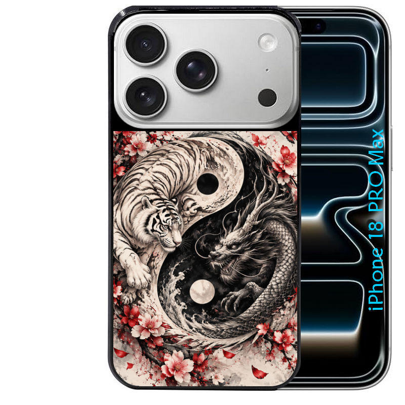 Coque pour Iphone 18 / PRO / PRO MAX / 18E yin yang tigre et dragon