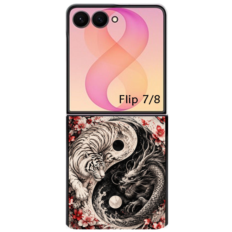 Coque pour Z FLIP 6 7 8 yin yang tigre et dragon