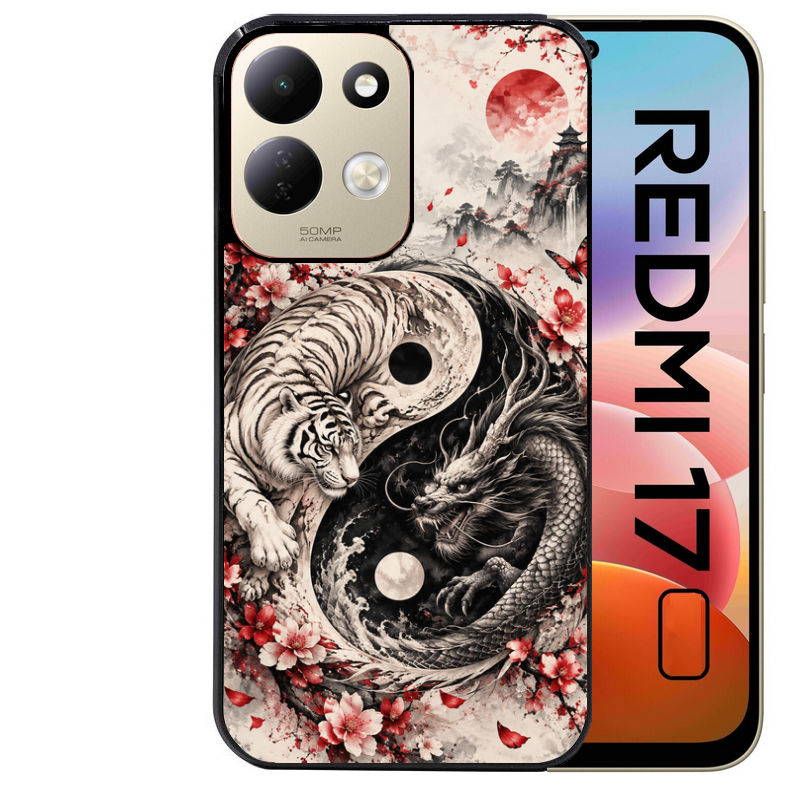 Coque pour Redmi 17 et 17C 4G 5G yin yang tigre et dragon