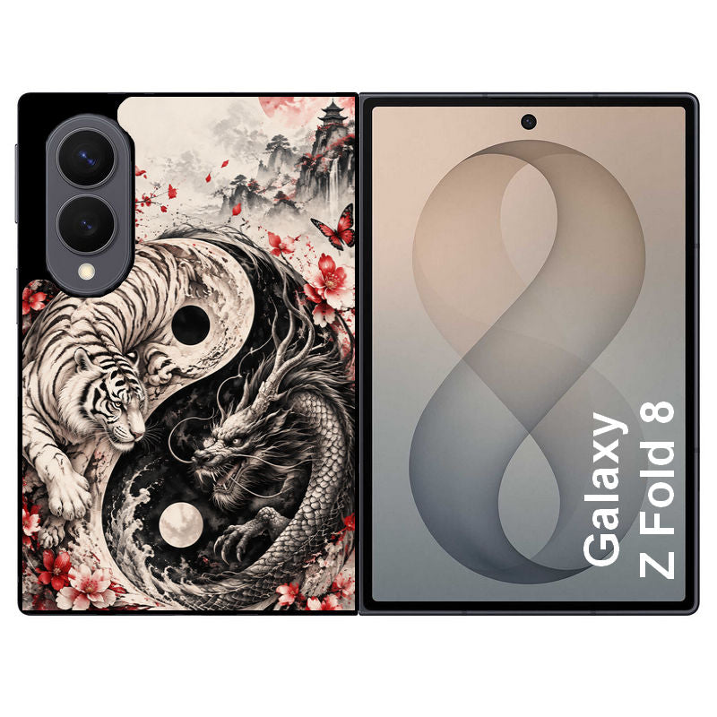 Coque pour Z FOLD 8 yin yang tigre et dragon