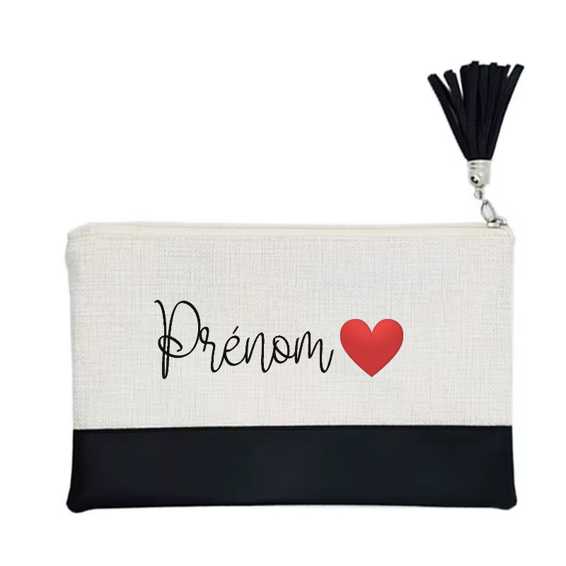 Pochette personnalisée votre prénom ou mot en toile et simili cuir personnalisée
