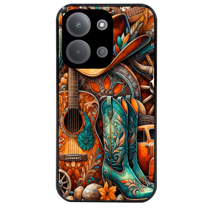 Coque noire taperso pour POCO C85 avec motif cow boy et texas automne protection antichoc personnalisée