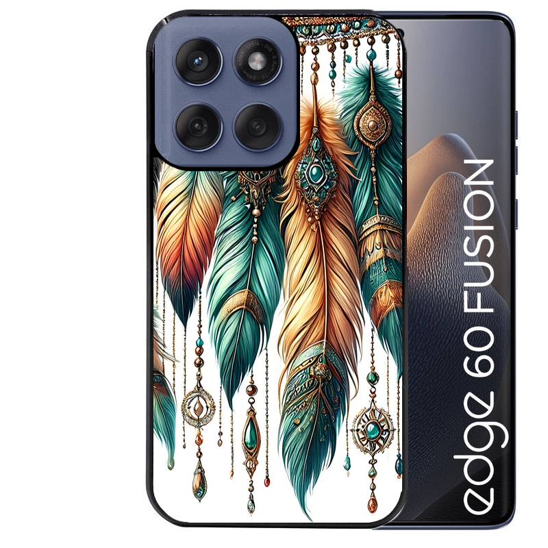 Coque noire taperso pour Moto Edge 60 et Neo Fusion Pro avec motif plumes et bijoux protection antichoc personnalisée