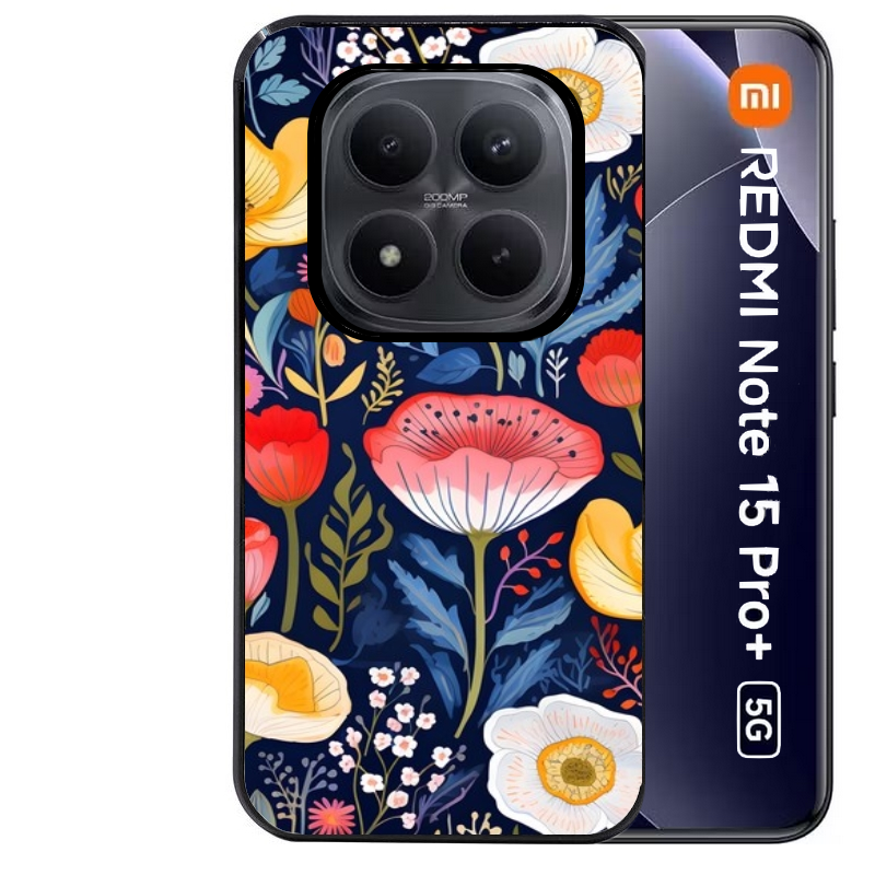 Coque noire taperso pour Redmi Note 15 et PRO PLUS 4G 5G avec motif fleur coquelicot protection antichoc personnalisée