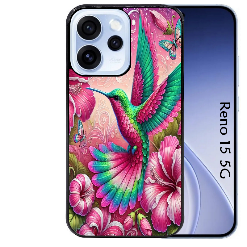 Coque noire taperso pour OPPO Reno 15 et F FS 5G avec motif colibri et fleurs protection antichoc personnalisée