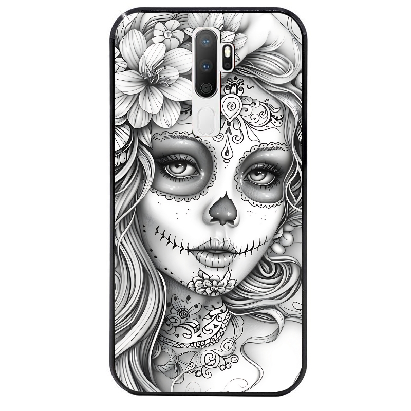 Coque noire taperso pour OPPO A5 A9 2020 avec motif mort calavera tatoo protection antichoc personnalisée