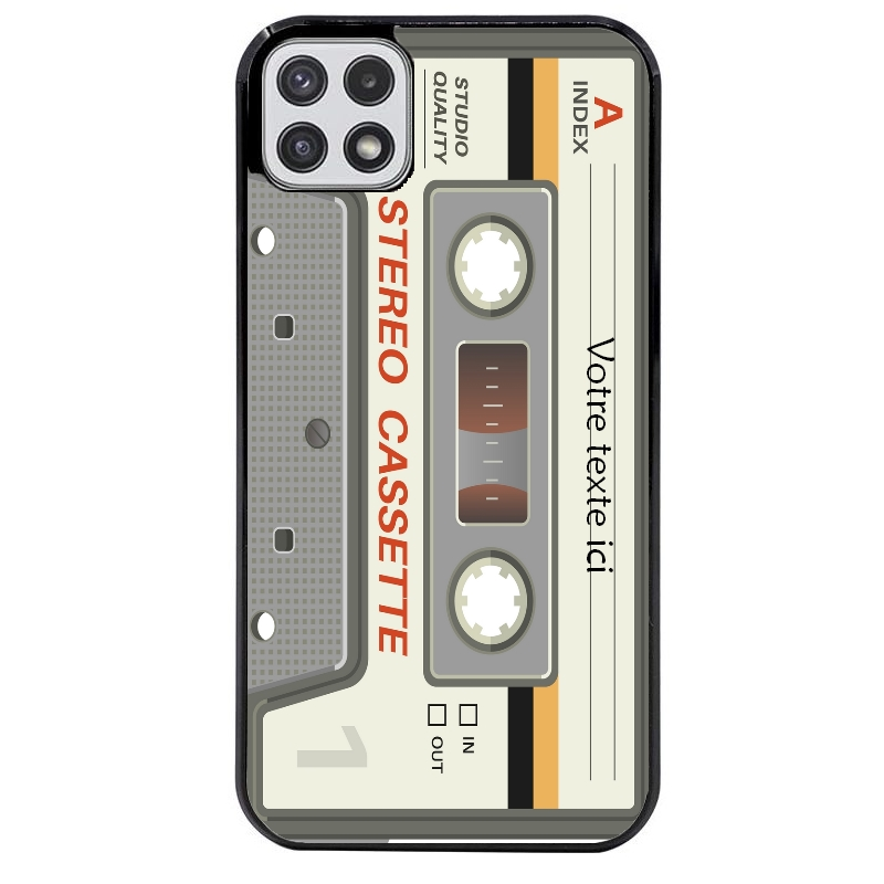 Coque noire taperso pour galaxy A22 A32 A52 A52S 4G 5G  avec motif cassette grise personnalisable protection antichoc personnalisée