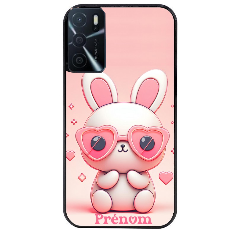 Coque noire taperso pour OPPO A16 et A16S avec motif lapin lunettes personnalisee protection antichoc personnalisée