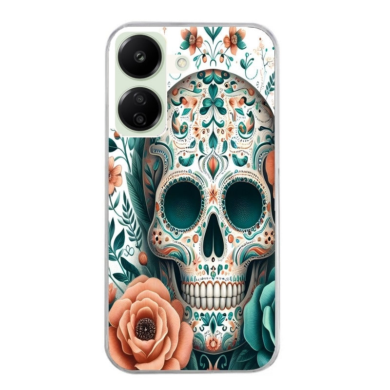 Coque taperso pour POCO C65 4G avec motif mort mexicaine turquoise protection antichoc personnalisée
