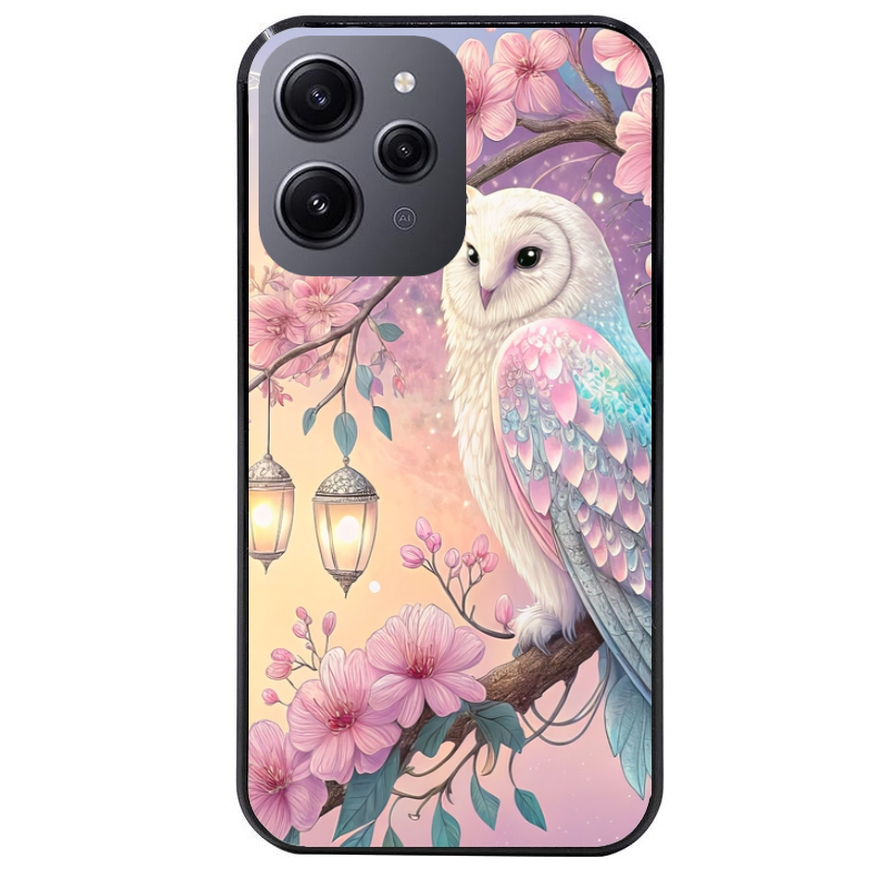 Coque noire taperso pour Redmi 12 4G et 5G avec motif chouette cerisier protection antichoc personnalisée