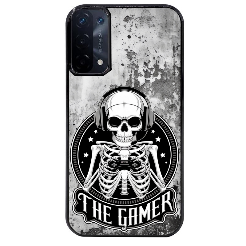 Coque noire taperso pour OPPO A54 et A74 5G avec motif tete de mort gamer beton protection antichoc personnalisée