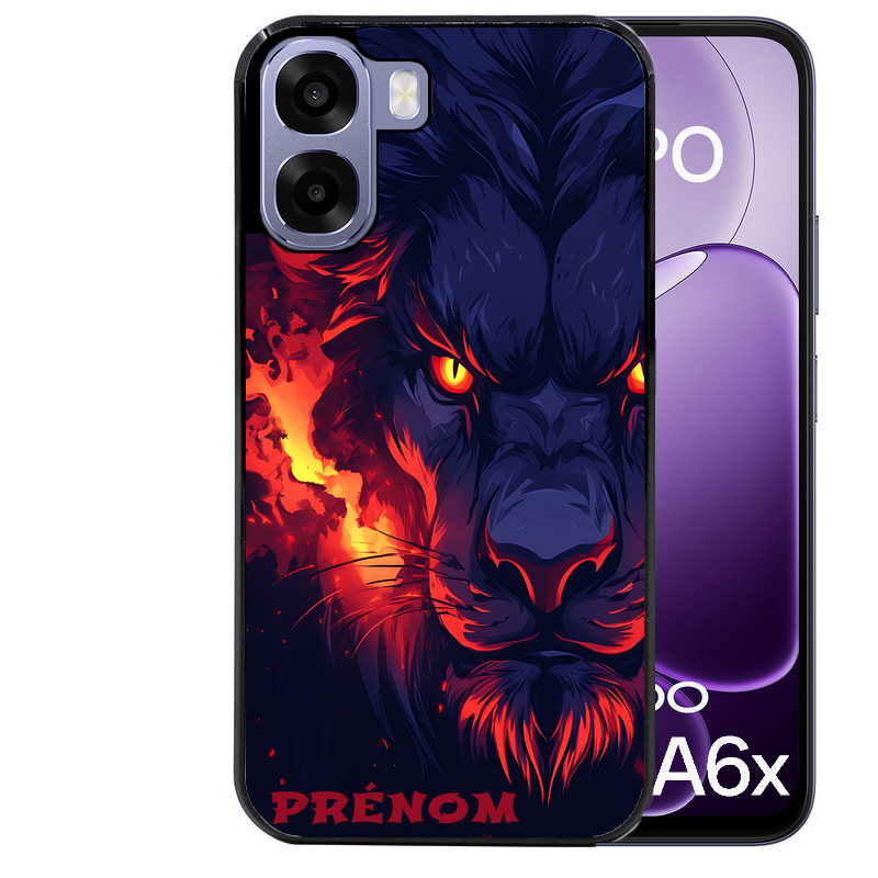 Coque noire taperso pour OPPO A6 A6X 4G et 5G avec motif lion anime protection antichoc personnalisée