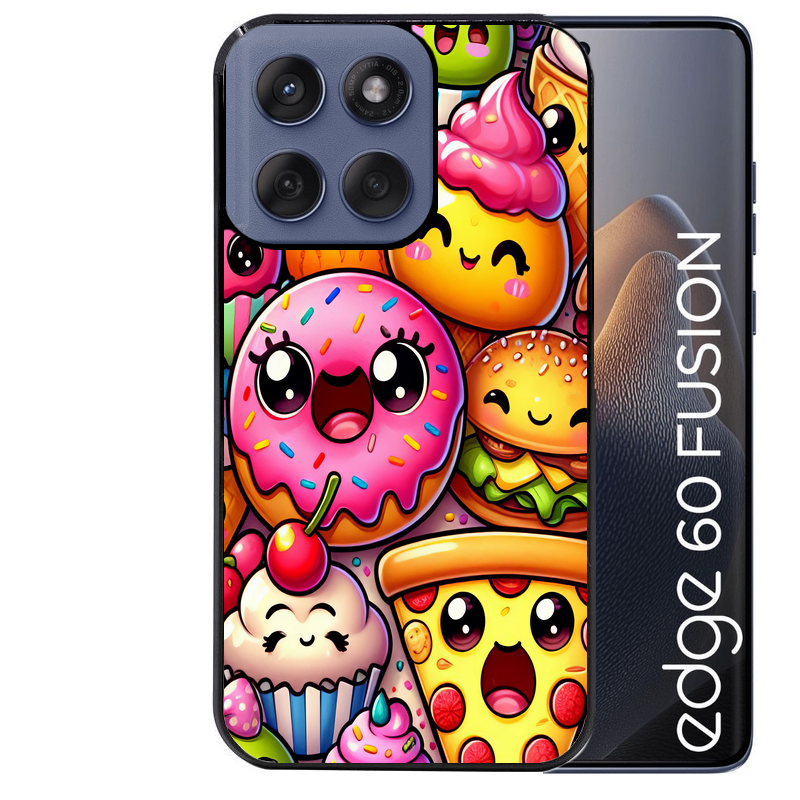 Coque noire taperso pour Moto Edge 60 et Neo Fusion Pro avec motif anime donut kawaii protection antichoc personnalisée