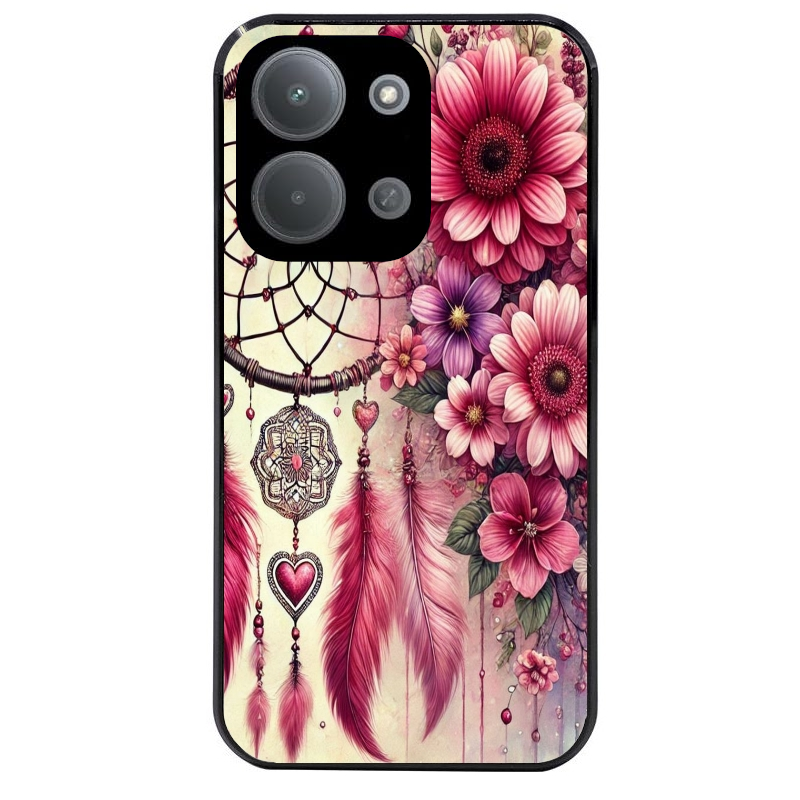 Coque noire taperso pour POCO C85 avec motif dreamcatcher et coeur protection antichoc personnalisée