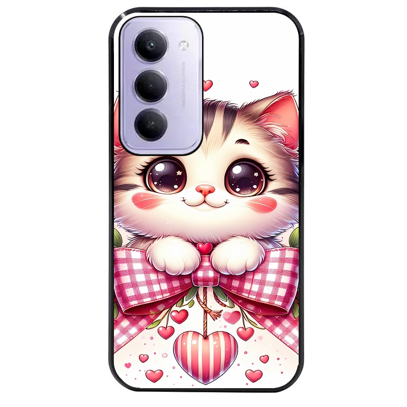 Coque noire taperso pour Redmi 15 4G et 5G avec motif chat noeud et coeur protection antichoc personnalisée