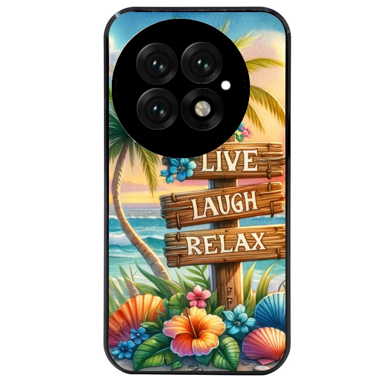 Coque noire taperso pour OnePlus 13 avec motif tropical vacances protection antichoc personnalisée