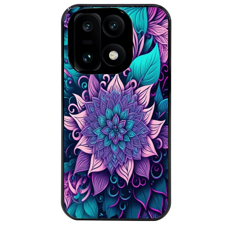 Coque noire taperso pour OnePlus 15 avec motif tropical mandala et fleur violet protection antichoc personnalisée